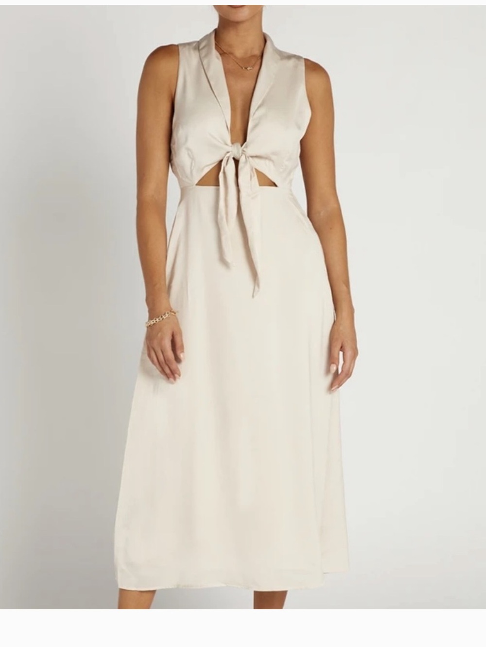 DISSH Harley Cream Satin Cutout Midi Dress